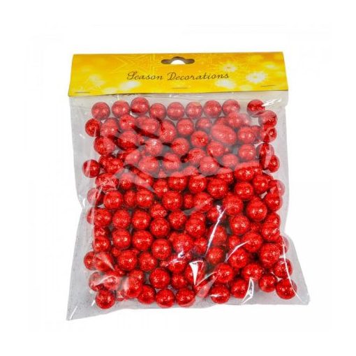 Glitteres hungarocell golyó piros 1,5cm 30g