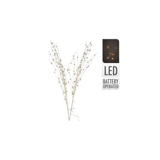 10 LED-es glitteres vessző ág arany elemes (elem nélkül) meleg