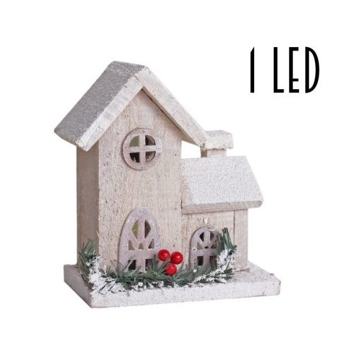 Fa házikó LED-es fehér M16cm