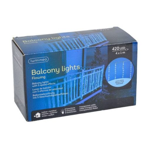 Balkon füzér 420 LED-es 4x1m programos adapteres hideg