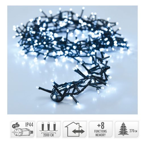 Sűrű fényfüzér 1000 LED-es programos adapterrel hideg